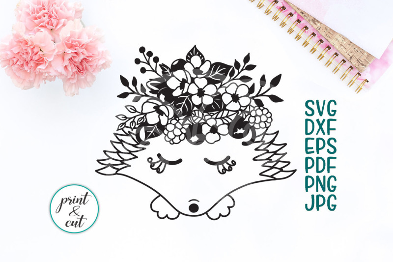 hedgehog-face-with-bouquet-of-flowers-svg-dxf-cutting-file