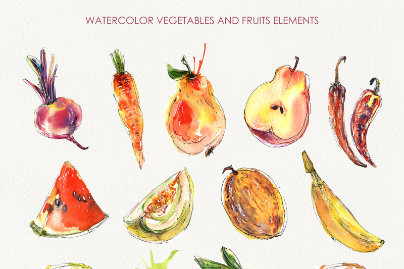 watercolor-vegetables-and-fruits