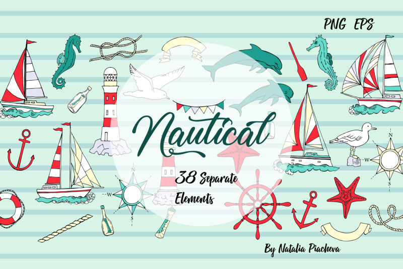 nautical-elements-with-ships-clip-art-summer-holidays-see-wave-oce