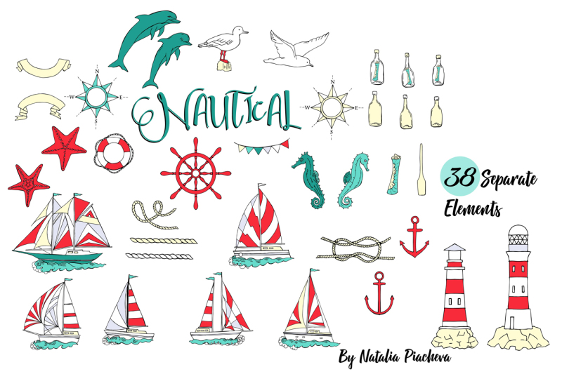 nautical-elements-with-ships-clip-art-summer-holidays-see-wave-oce