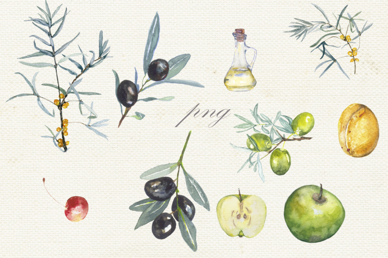 fruit-vegetables-food-watercolors