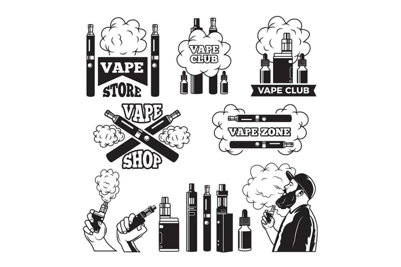 monochrome-labels-set-for-vaping-and-smoking-club-or-shop