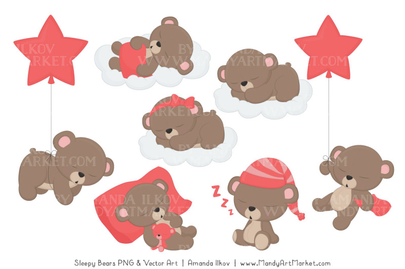 beary-cute-sleepy-bears-clipart-and-papers-set-in-coral