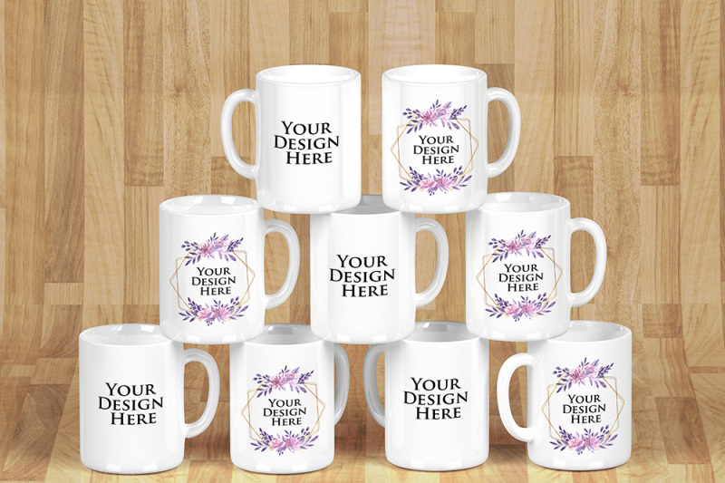 Free Mockup - Stacked Mugs White - Edit Background - Select Colors (PSD Mockups)