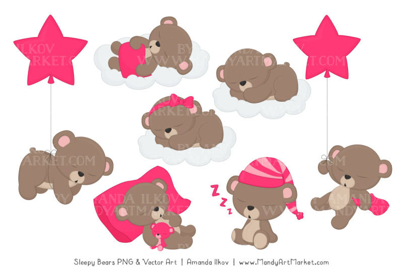 beary-cute-sleepy-bears-clipart-and-papers-set-in-hot-pink
