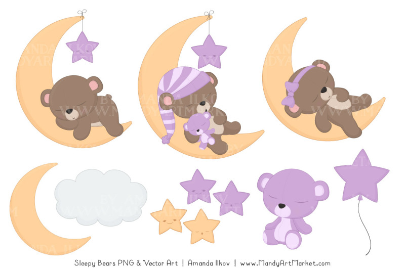 beary-cute-sleepy-bears-clipart-and-papers-set-in-lavender