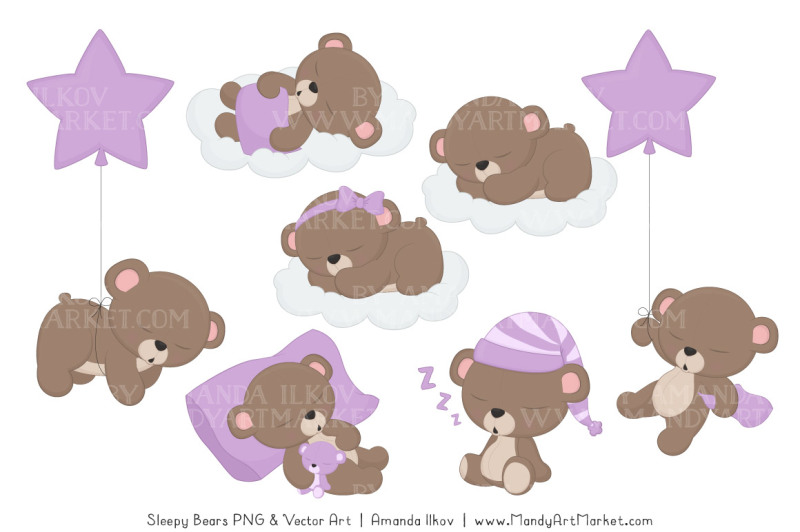 beary-cute-sleepy-bears-clipart-and-papers-set-in-lavender