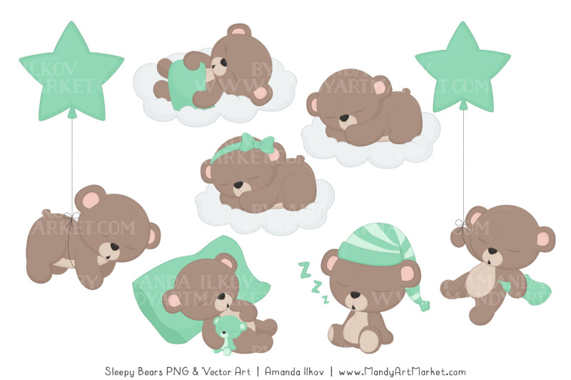 beary-cute-sleepy-bears-clipart-and-papers-set-in-mint