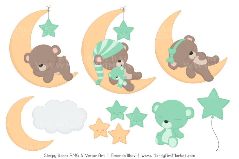 beary-cute-sleepy-bears-clipart-and-papers-set-in-mint