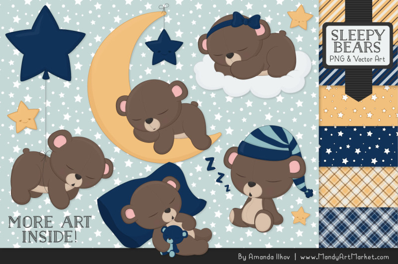 beary-cute-sleepy-bears-clipart-and-papers-set-in-navy