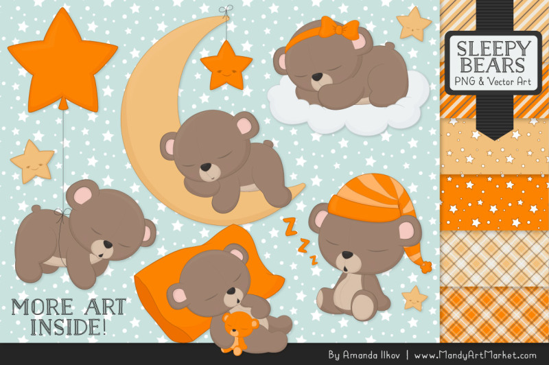 beary-cute-sleepy-bears-clipart-and-papers-set-in-orange