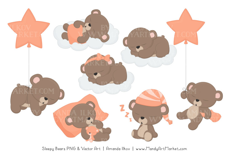 beary-cute-sleepy-bears-clipart-and-papers-set-in-peach