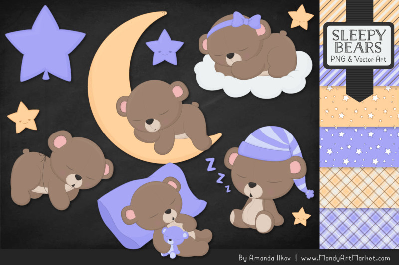 beary-cute-sleepy-bears-clipart-and-papers-set-in-periwinkle