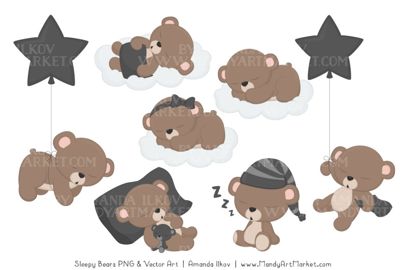 beary-cute-sleepy-bears-clipart-and-papers-set-in-pewter