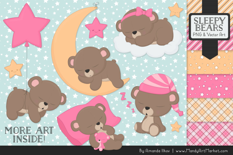 beary-cute-sleepy-bears-clipart-and-papers-set-in-pink