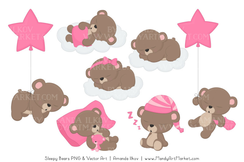 beary-cute-sleepy-bears-clipart-and-papers-set-in-pink