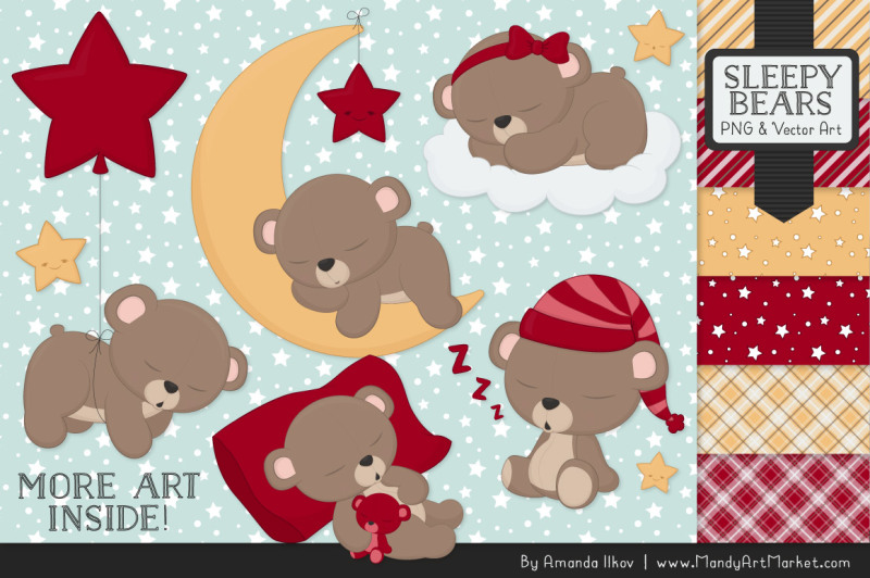 beary-cute-sleepy-bears-clipart-and-papers-set-in-ruby