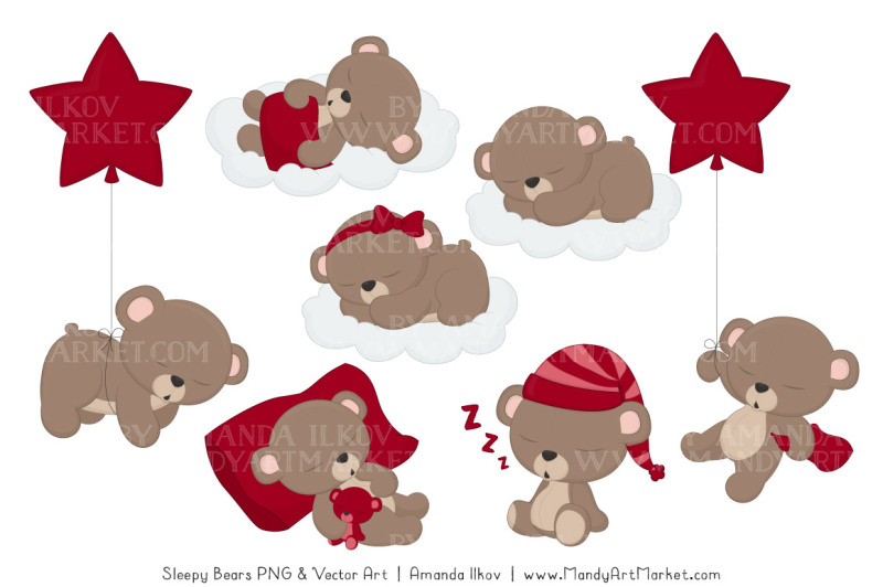 beary-cute-sleepy-bears-clipart-and-papers-set-in-ruby