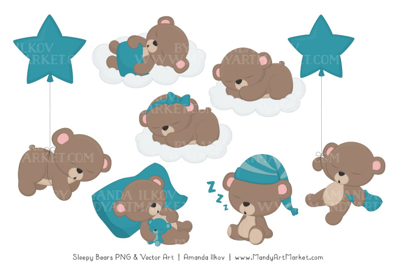 beary-cute-sleepy-bears-clipart-and-papers-set-in-vintage-blue