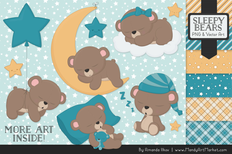 beary-cute-sleepy-bears-clipart-and-papers-set-in-vintage-blue