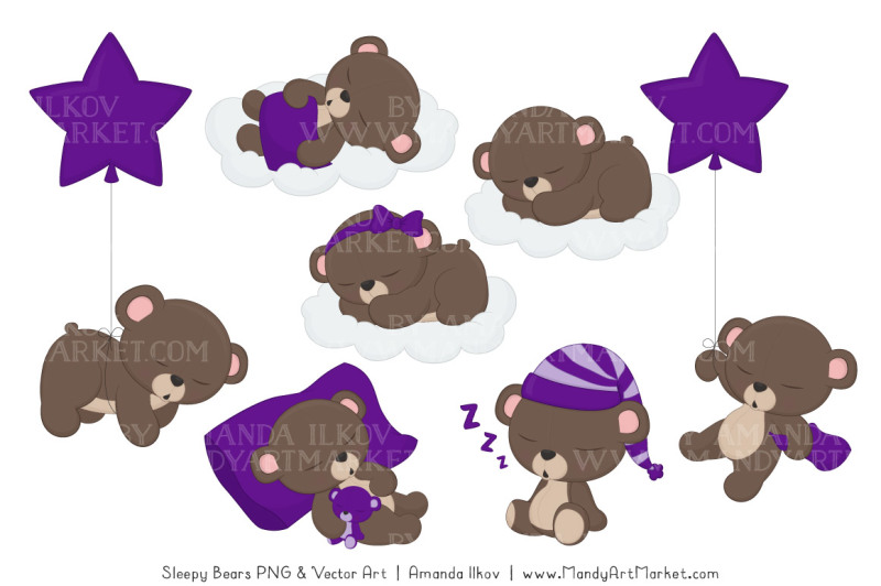 beary-cute-sleepy-bears-clipart-and-papers-set-in-violet