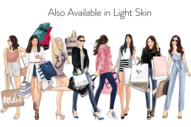 watercolor-fashion-clipart-shopping-girls-2-dark-skin
