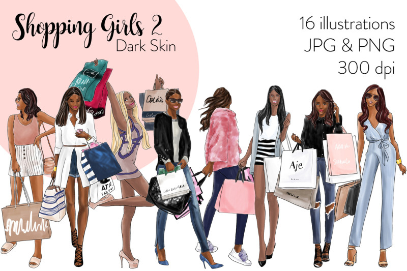 watercolor-fashion-clipart-shopping-girls-2-dark-skin