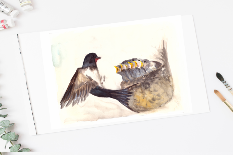 watercolor-mother-and-baby-swallows-clip-art-and-print