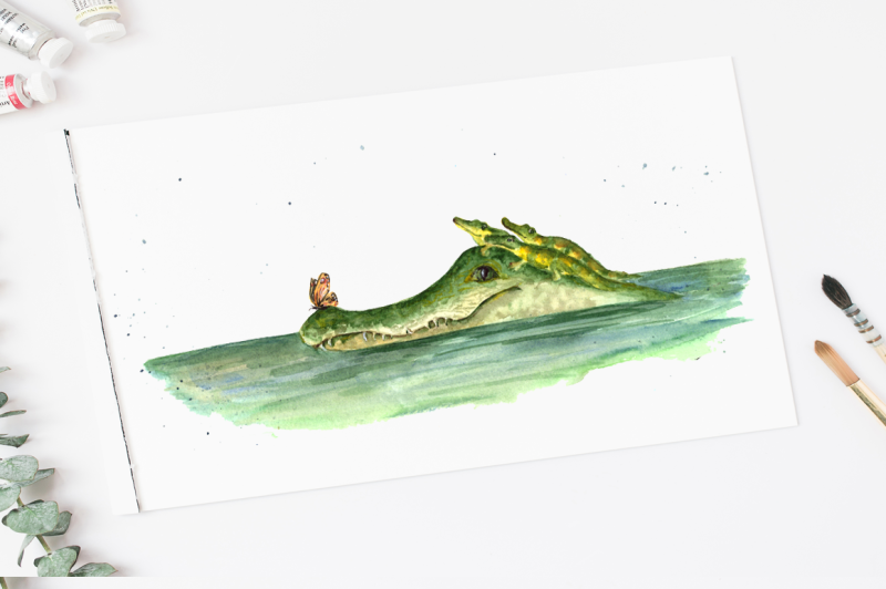 watercolor-mother-and-baby-alligators-clip-art-and-print