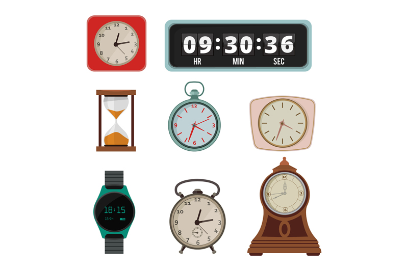 set-of-colorful-clock-in-flat-style