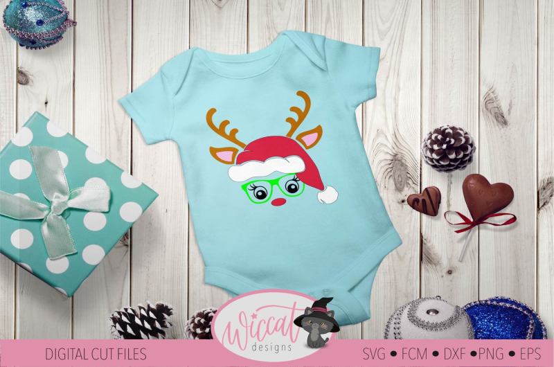 Reindeer face svg, Hipster deer, Christmas hat svg, kids svg, Funny Re
PNG Include