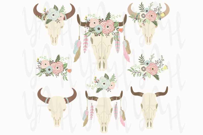 floral-tribal-bison-skull