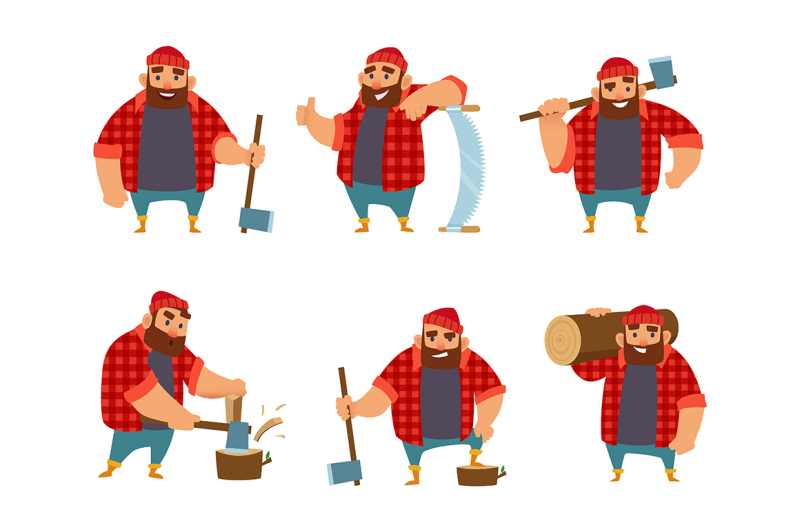 lumberjack-in-different-action-poses