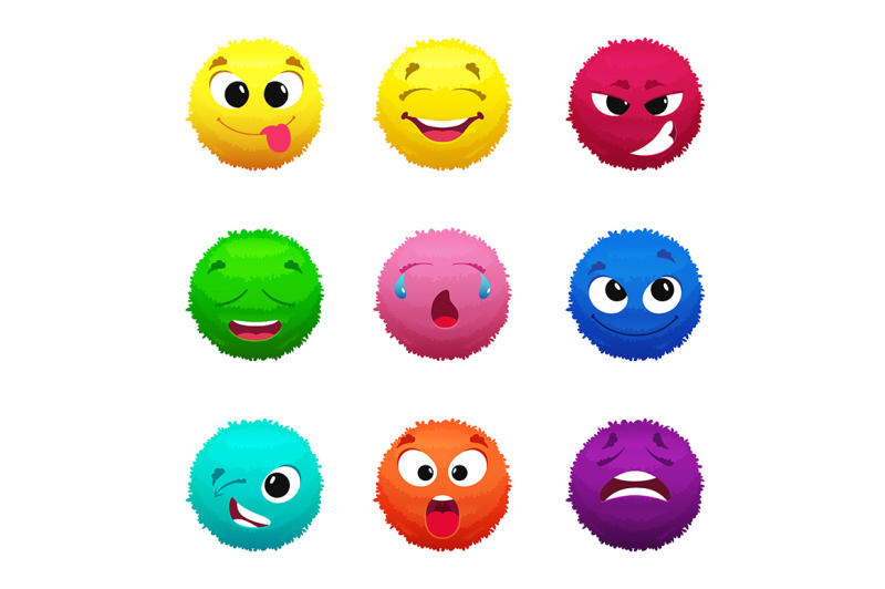 funny-furry-faces-of-monsters-puffy-balls-of-different-colors