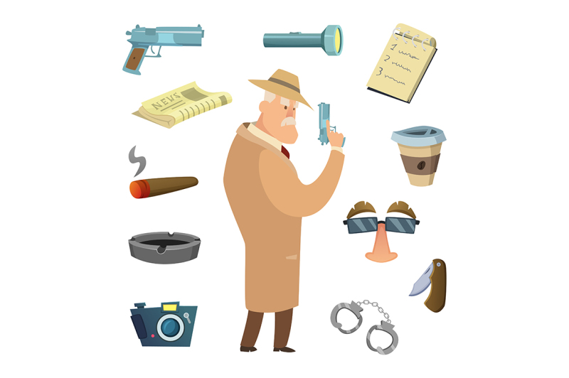 different-tools-for-detective-vector-icons-in-cartoon-style