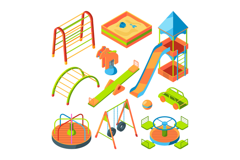 kids-playground-isometric-pictures-set