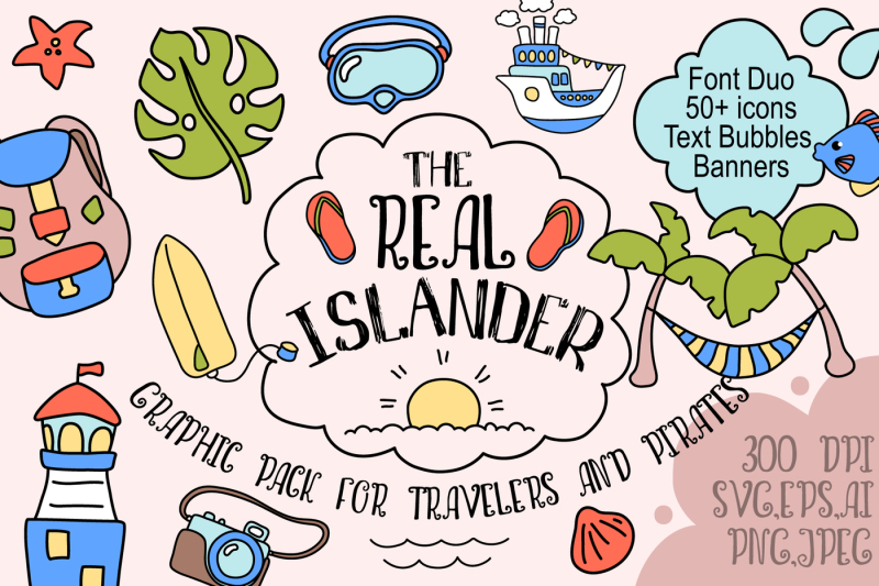 summer-travel-font-duo-handdrawn-icons-set