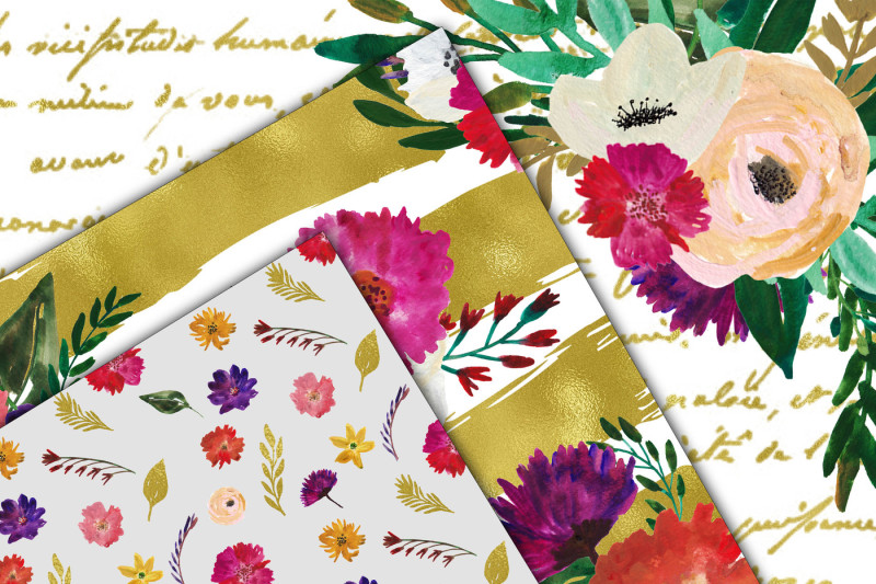 floral-and-gold-digital-papers