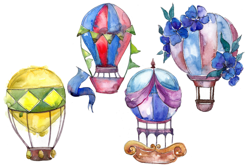 aquarelle-hot-air-balloon-png-set