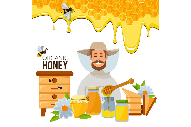 vector-poster-template-of-apiary-theme-illustrations-of-bee-an-honey