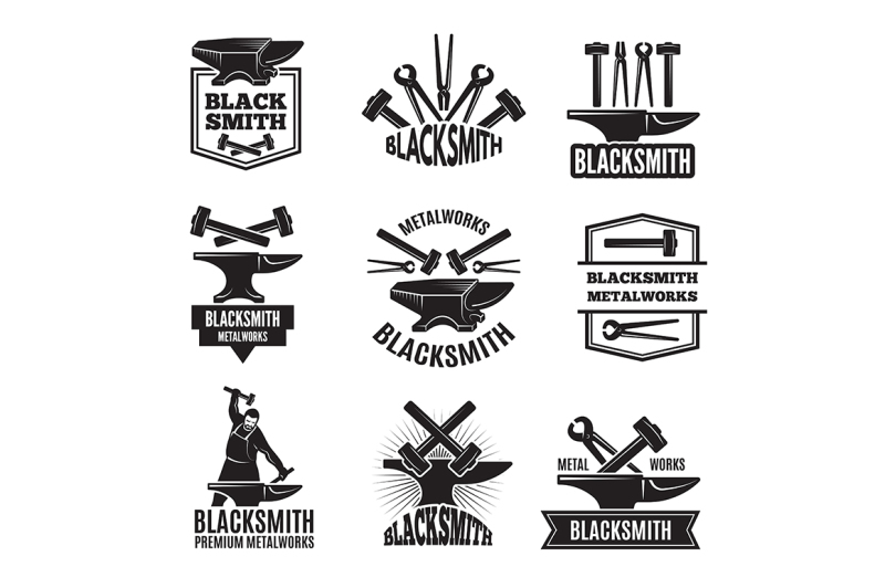 black-logos-for-blacksmith-vintage-labels-set