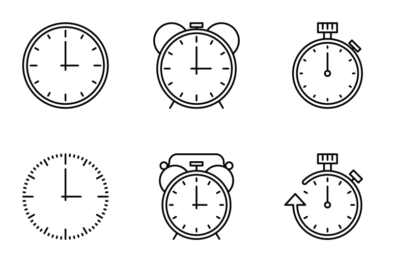 time-and-clock-vector-line-icons-set