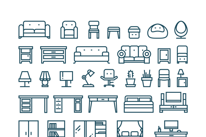 furniture-and-sanitary-line-thin-vector-icons
