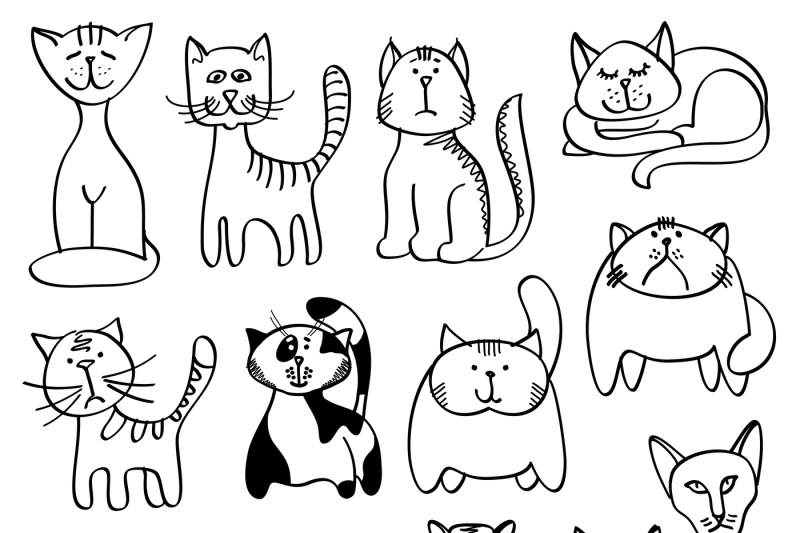 Home pets, cute cats in doodle vector style By Microvector | TheHungryJPEG