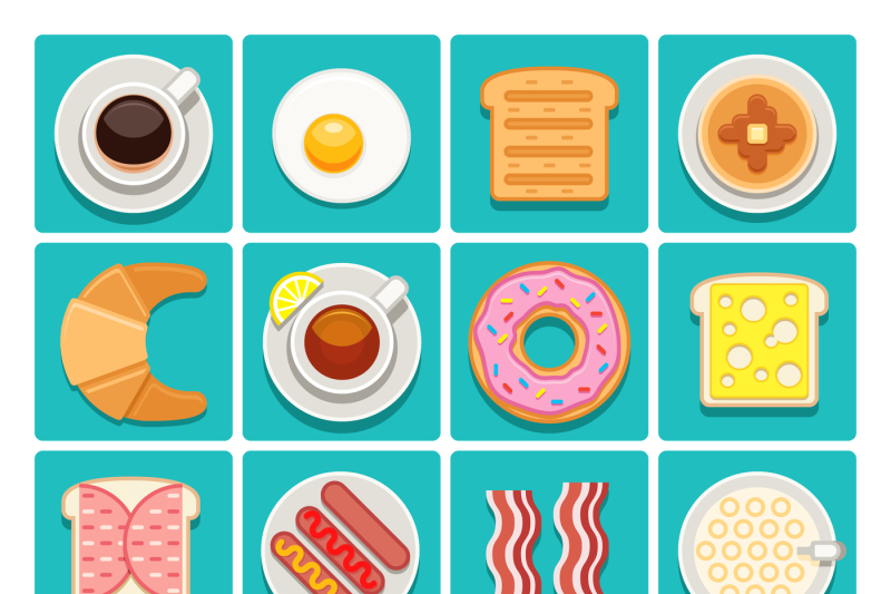 breakfast-food-and-drinks-vector-flat-icons