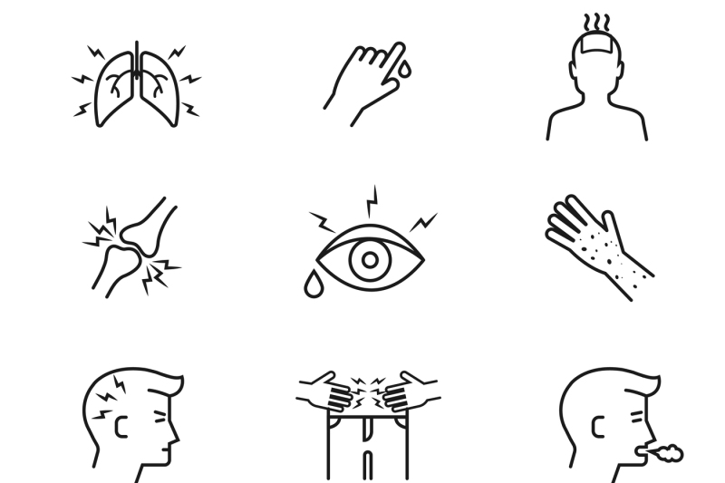 human-illness-and-diseases-symptoms-thin-line-vector-icons-set