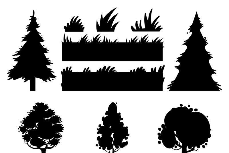 black-trees-and-grass-vector-silhouettes