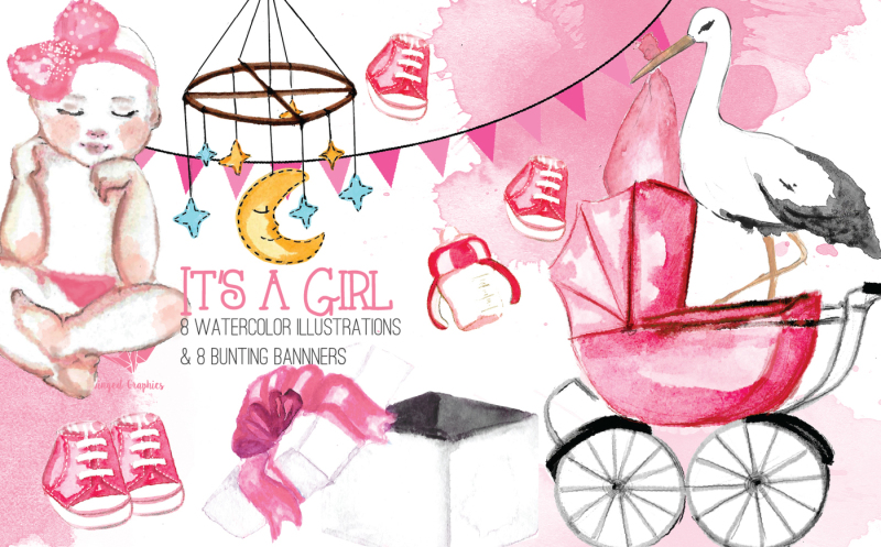 it-s-a-baby-girl-watercolor-illustration-set
