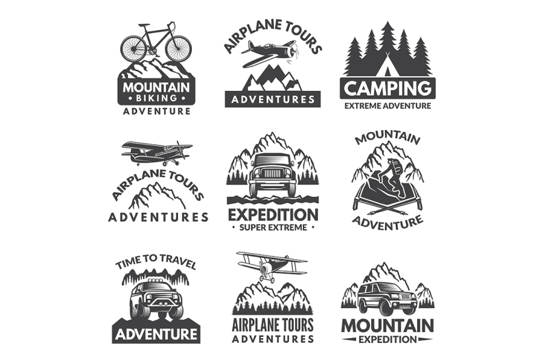 labels-set-for-travelers-club-vector-monochrome-pictures