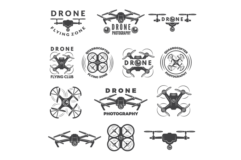set-labels-with-different-illustrations-of-drones